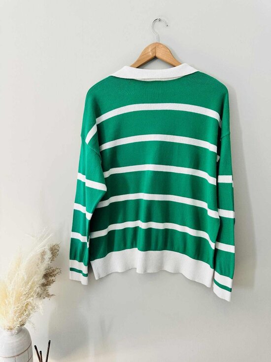 Torrid Green & White Striped Collared Knit Sweater, Size 0 - Picture 3 of 4